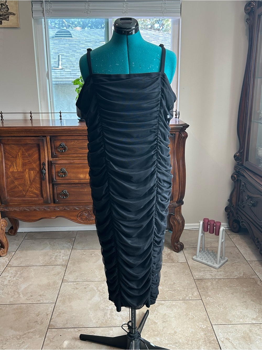 Torrid Midi Mesh Shirred Bodycon Dress - Picture 5 of 6